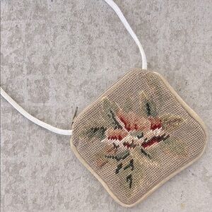 Floral Needlepoint Mini Teeny Tiny Itsy Bitsy Crossbody Bag Purse Travel Pocket